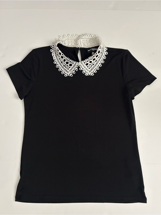 Karl Lagerfeld Tops - Karl Lagerfeld Paris Crochet Collar Black Blouse | Size XS